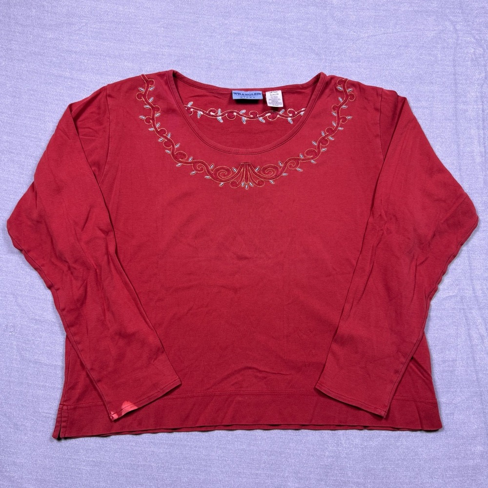 Wrangler Blues Womens Red Embellished Long Sleeve Blouse Top Size X-Large